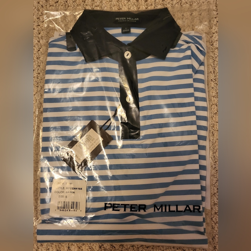 Peter Millar Bass Performance Jersey Polo Men's Baltic/White Tailored Fit
